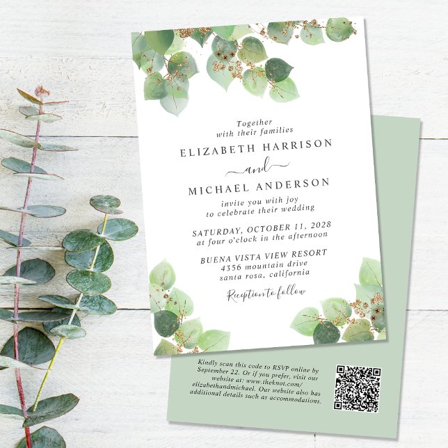 Elegant Eucalyptus Watercolor QR Code Wedding Invitation (Creator Uploaded)