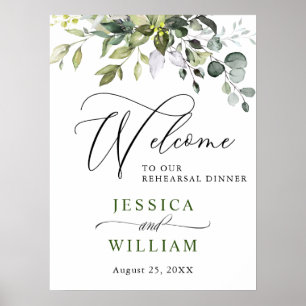 Elegant Eucalyptus Watercolor Rehearsal Dinner Poster