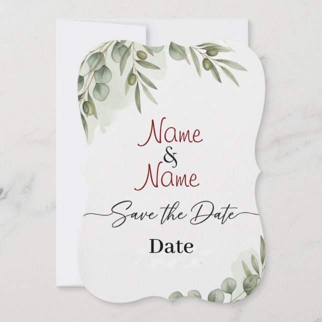 Elegant Eucalyptus Watercolor "Save the Date" Card (Front)