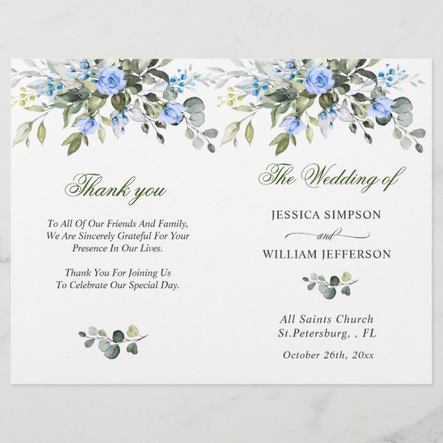Elegant Eucalyptus Watercolor Wedding Program (Front)
