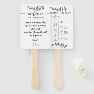 Elegant Eucalyptus  Watercolor Wedding Program Hand Fan