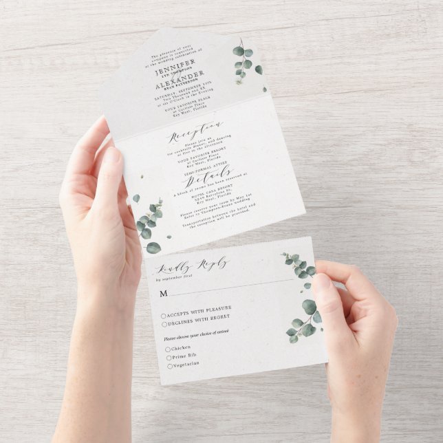 Elegant Eucalyptus Wedding All In One Invitation (Tearaway)