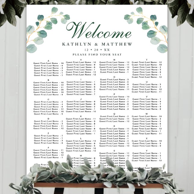 Elegant Eucalyptus Wedding Alphabetical Seating  Poster (Creator Uploaded)