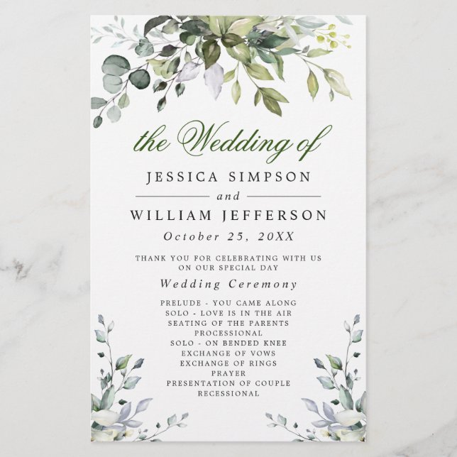 Elegant Eucalyptus Wedding Ceremony Program (Front)