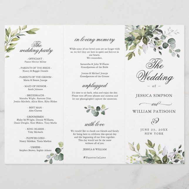 Elegant Eucalyptus Wedding Ceremony Program (Front)