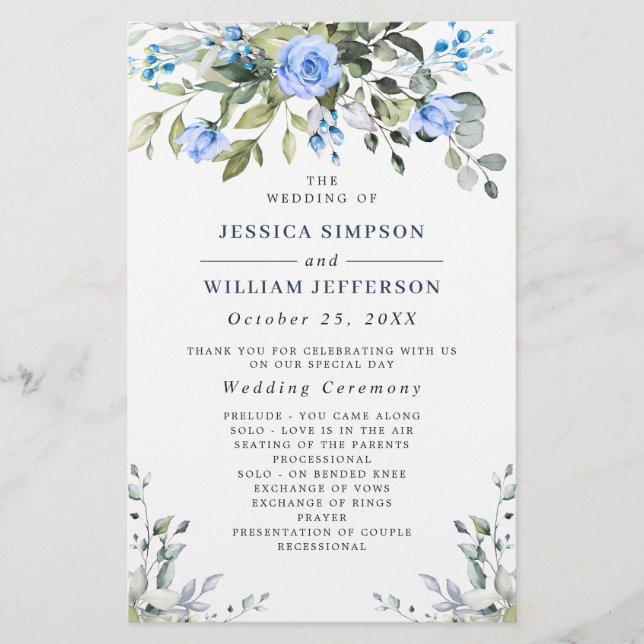 Elegant Eucalyptus Wedding Ceremony Program (Front)
