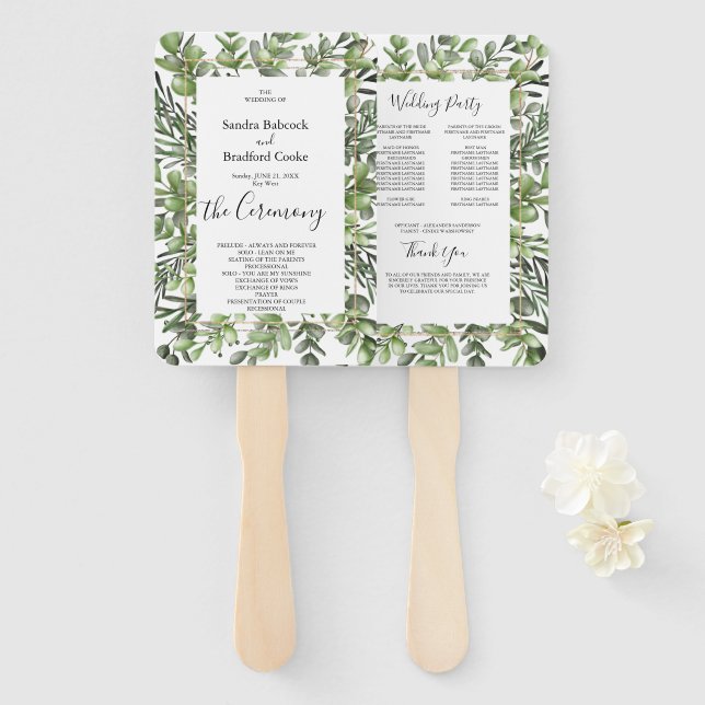 Elegant Eucalyptus Wedding Ceremony Program  Hand  Hand Fan (Front and Back)