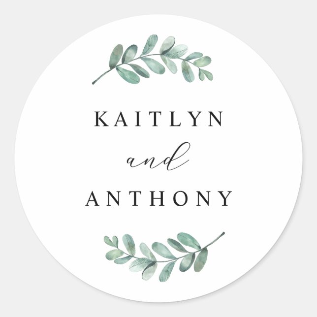 Elegant Eucalyptus Wedding Classic Round Sticker (Front)