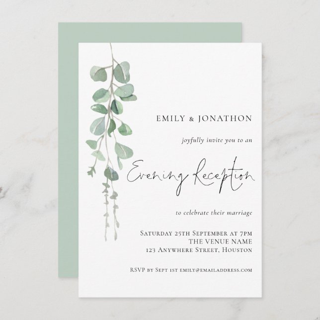 Elegant Eucalyptus Wedding Evening Reception Invitation (Front/Back)