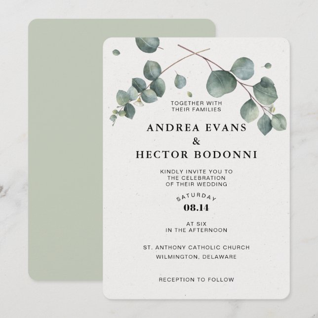 Elegant Eucalyptus Wedding Invitation (Front/Back)
