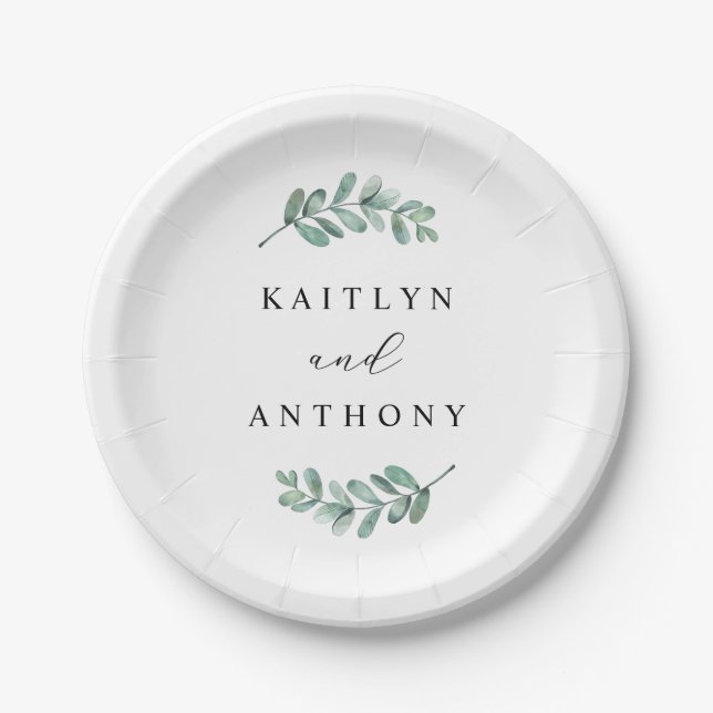 Elegant Eucalyptus Wedding Paper Plate (Front)