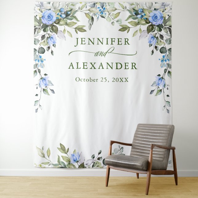 Elegant Eucalyptus Wedding Photo Booth Backdrop Tapestry (In Situ)