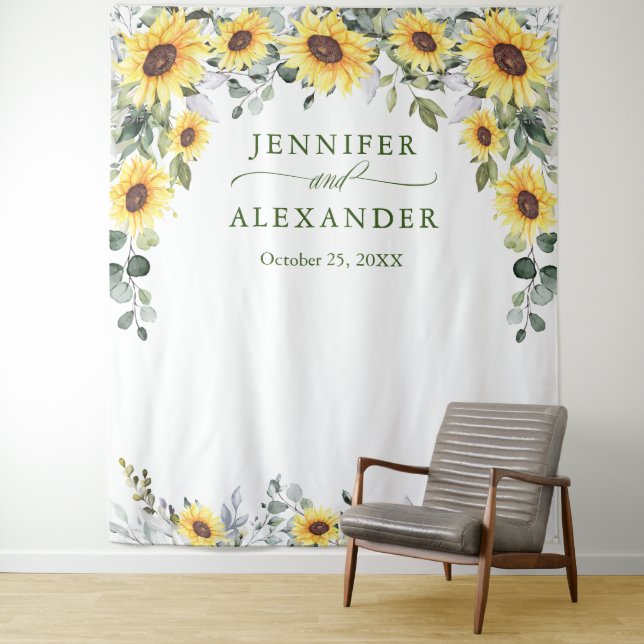 Elegant Eucalyptus Wedding Photo Booth Backdrop Tapestry (In Situ)