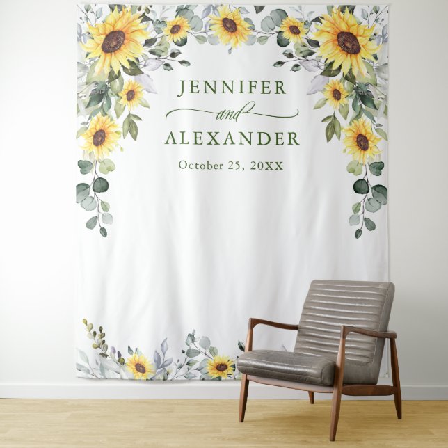 Elegant Eucalyptus Wedding Photo Booth Backdrop Tapestry (In Situ)
