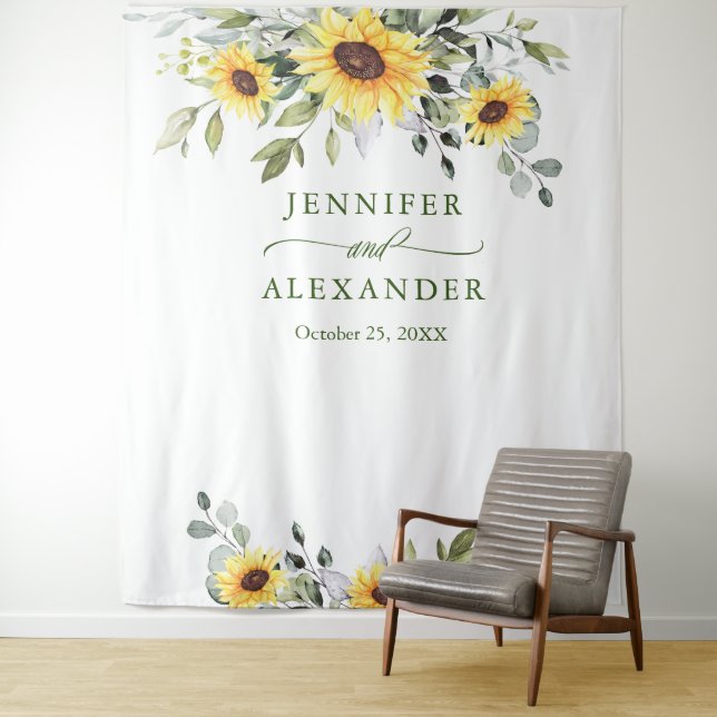 Elegant Eucalyptus Wedding Photo Booth Backdrop Tapestry (In Situ)