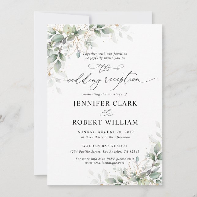 Elegant Eucalyptus Wedding Reception Invitation  (Front)