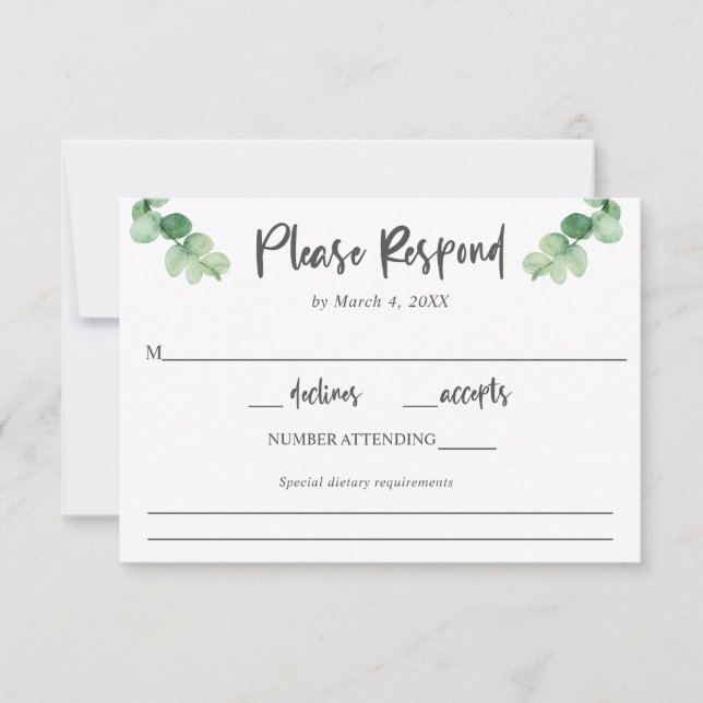 Elegant Eucalyptus wedding RSVP Diet requirements Card (Front)