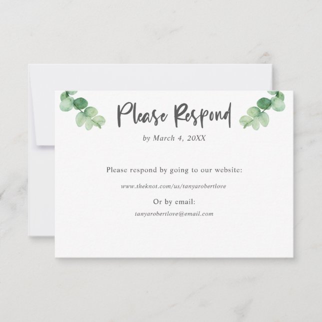 Elegant Eucalyptus wedding RSVP Online Website Card (Front)
