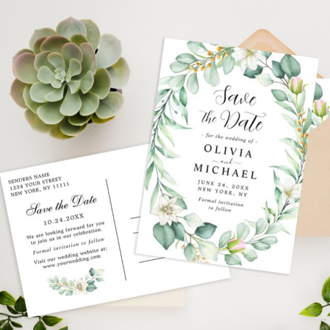 Elegant Eucalyptus Wedding Save the Date Card (Creator Uploaded)