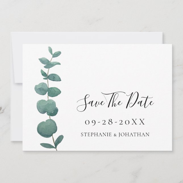 Elegant Eucalyptus Wedding Save The Date Invitation (Front)