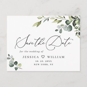 Elegant Eucalyptus Wedding Save the Date QR code Postcard