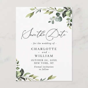 Elegant Eucalyptus Wedding Save the Date QR code Postcard