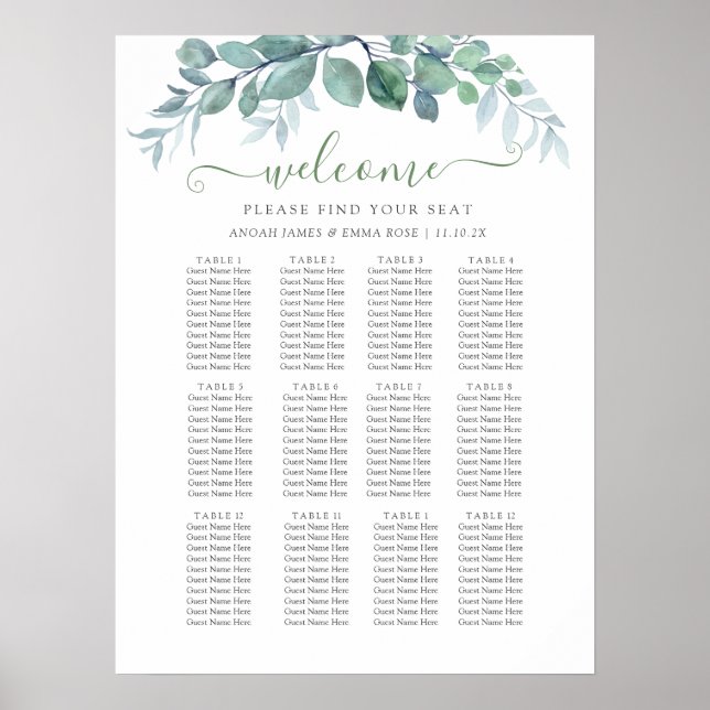 Elegant Eucalyptus Wedding Seating Chart (Front)