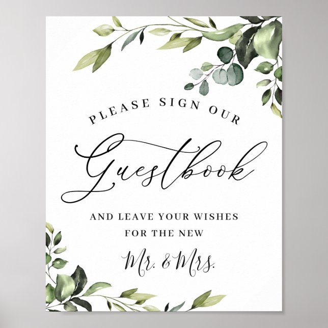 Elegant Eucalyptus Wedding Sign Our Guestbook (Front)