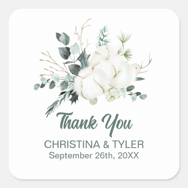 Elegant Eucalyptus Wedding Thank You Square Sticker (Front)