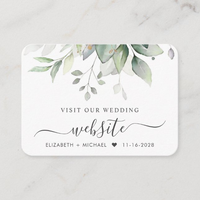 Elegant Eucalyptus Wedding Website QR Code Enclosure Card (Front)