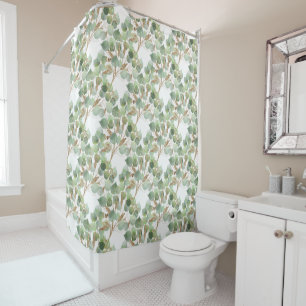 ELEGANT EUCALYPTUS WHITE INSPIRED SHOWER CURTAIN