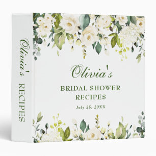 Elegant Eucalyptus White Rose Bridal Shower Recipe Binder