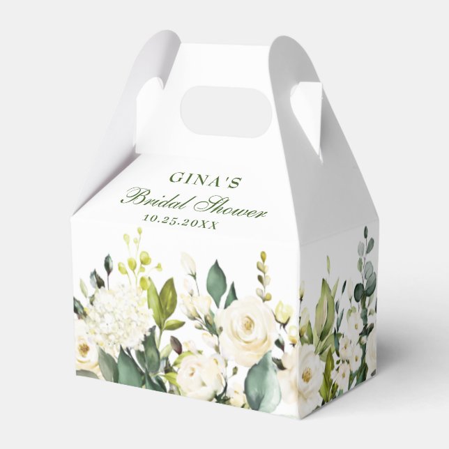 Elegant Eucalyptus White Roses Bridal Shower Favor Box (Back Side)