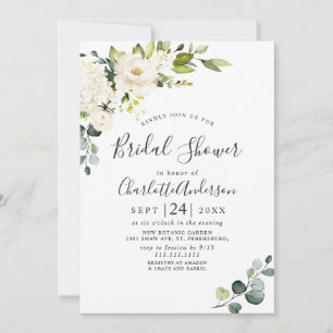 Elegant Eucalyptus White Roses Bridal Shower Invitation