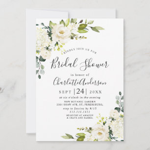Elegant Eucalyptus White Roses Bridal Shower Invitation