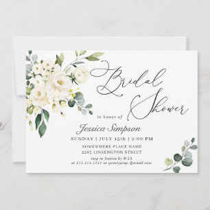 Elegant Eucalyptus White Roses Bridal Shower Invitation