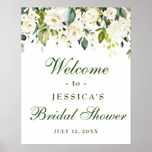 Elegant Eucalyptus White Roses Bridal Shower Poster