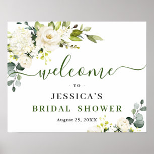 Elegant Eucalyptus White Roses BRIDAL SHOWER Sign