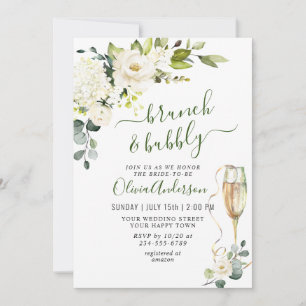 Elegant Eucalyptus White Roses Brunch & Bubbly Invitation
