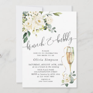 Elegant Eucalyptus White Roses Brunch & Bubbly Invitation