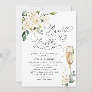 Elegant Eucalyptus White Roses Brunch & Bubbly Invitation