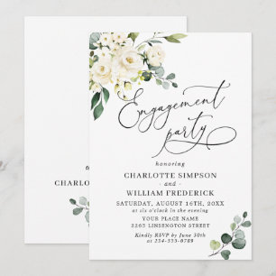 Elegant Eucalyptus White Roses ENGAGEMENT PARTY Invitation