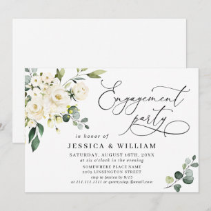 Elegant Eucalyptus White Roses ENGAGEMENT PARTY Invitation