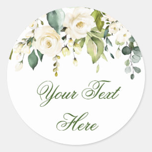 Elegant Eucalyptus White Roses Floral Custom Classic Round Sticker