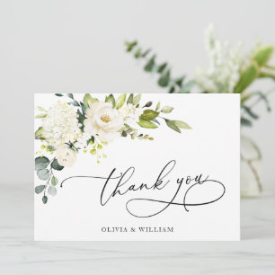 elegant Eucalyptus White Roses Floral Thank You Card