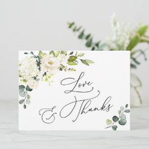 Elegant Eucalyptus White Roses Floral Thank You Card