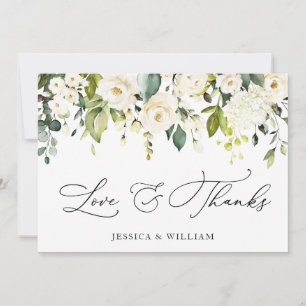 Elegant Eucalyptus White Roses Floral Thank You Card