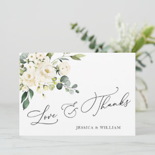 Elegant Eucalyptus White Roses Floral Thank You Card