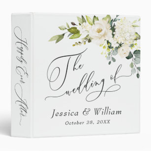 Elegant Eucalyptus White Roses Floral Wedding Binder
