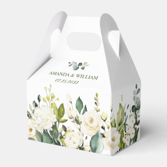Elegant Eucalyptus White Roses Greenery Wedding Favor Box (Front Side)